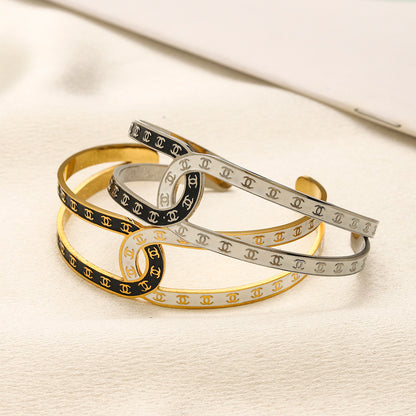 304 Stainless Steel Double-Band Color-Inlay Cuff Bracelet