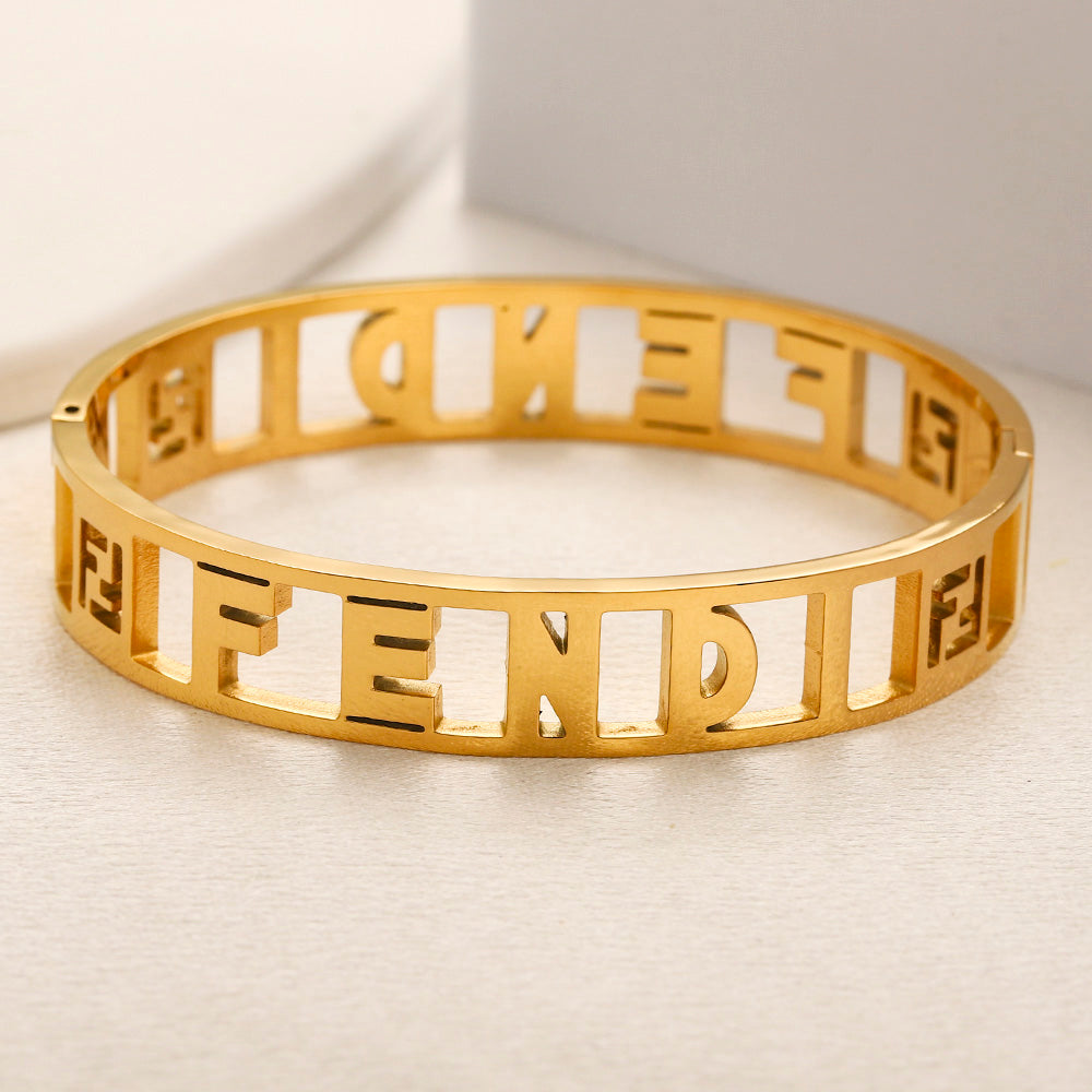 304 Stainless Steel Openwork Letter Bangle Bracelet