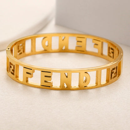 304 Stainless Steel Openwork Letter Bangle Bracelet