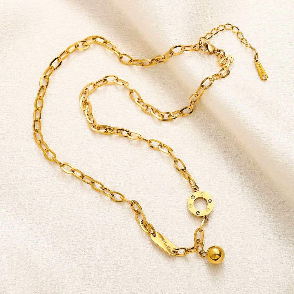 304 Stainless Steel Open-Circle & Heart Charm Chain Necklace