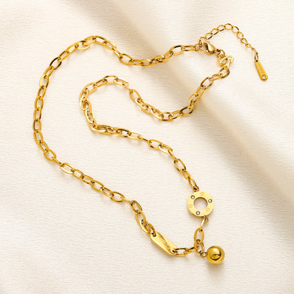 304 Stainless Steel Open-Circle & Heart Charm Chain Necklace