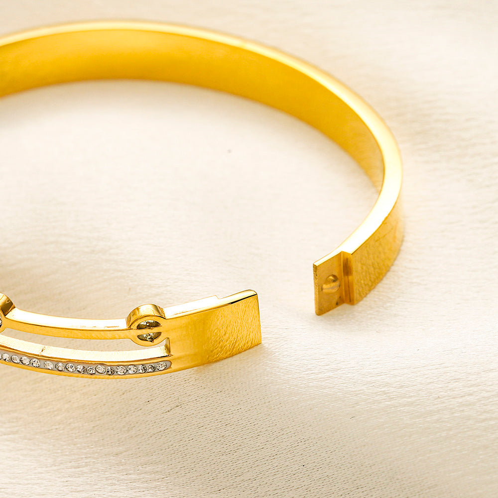 304 Stainless Steel Cross-Motif Double-Band Bangle Bracelet
