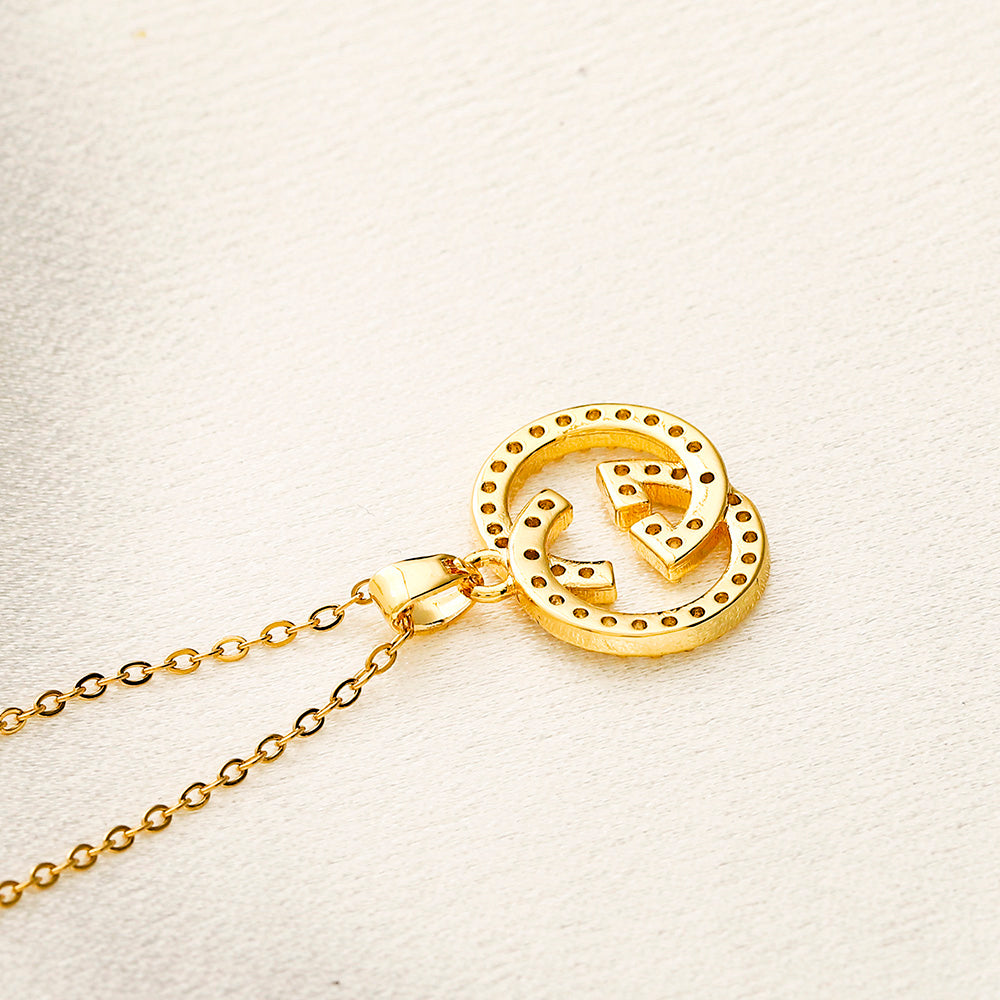 Copper Pave Round Monogram Pendant Necklace