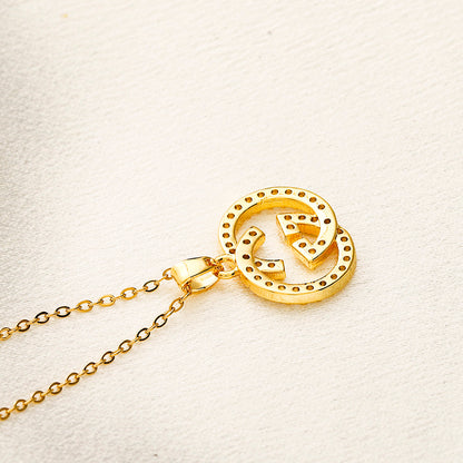 Copper Pave Round Monogram Pendant Necklace