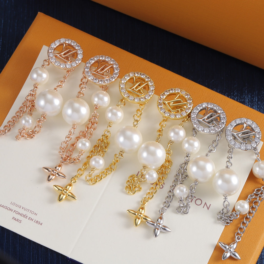 Pearl-Effect Bead & Star Chain Dangle Earrings