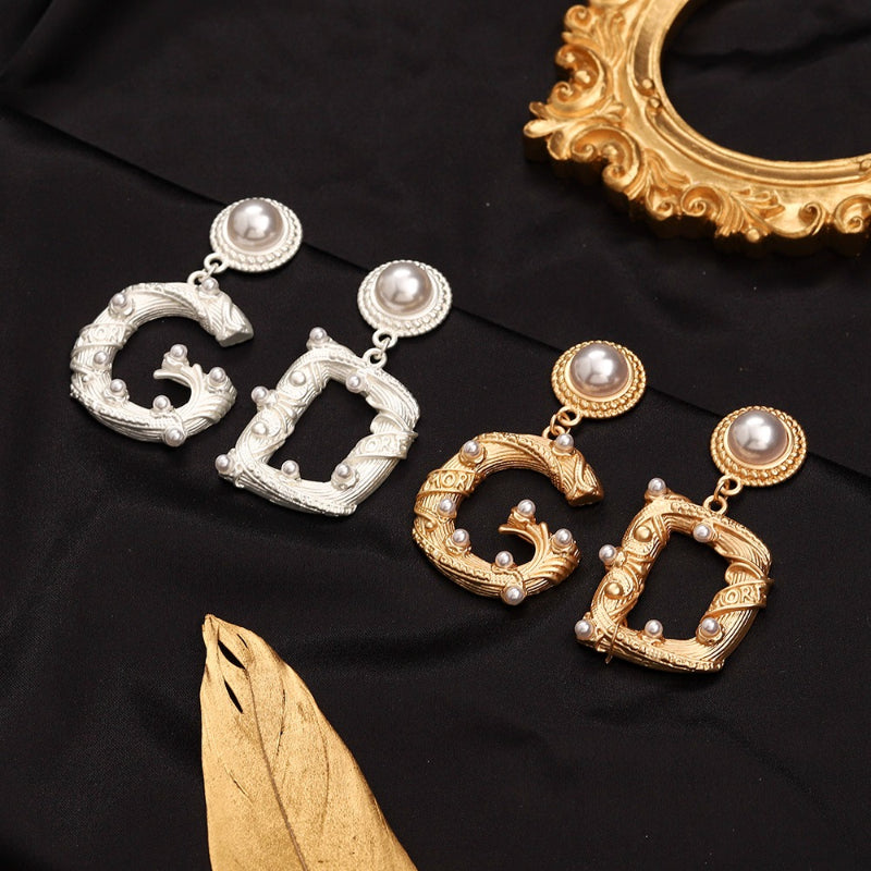 304 Stainless Steel Pearl-Effect D & G Drop Earrings