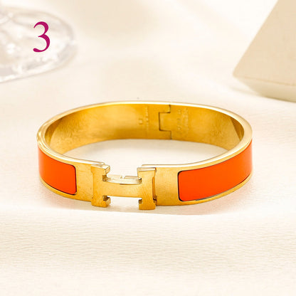 304 Stainless Steel Color-Inlay H-Clasp Bangle Bracelet