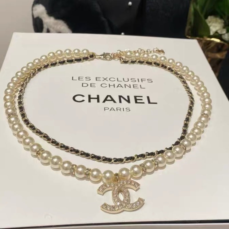 Double-Strand Pearl-Look Interlocking-C Necklace