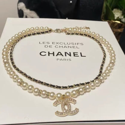 Double-Strand Pearl-Look Interlocking-C Necklace