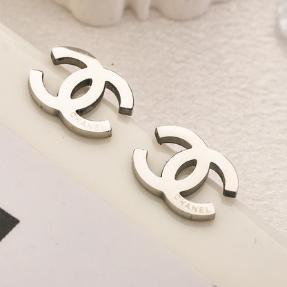 304 Stainless Steel Polished Interlocking-C Stud Earrings