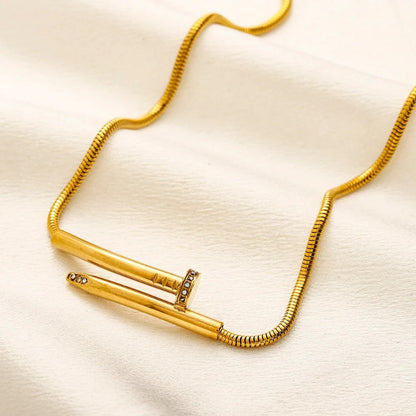 304 Stainless Steel Horizontal Nail Pendant Necklace