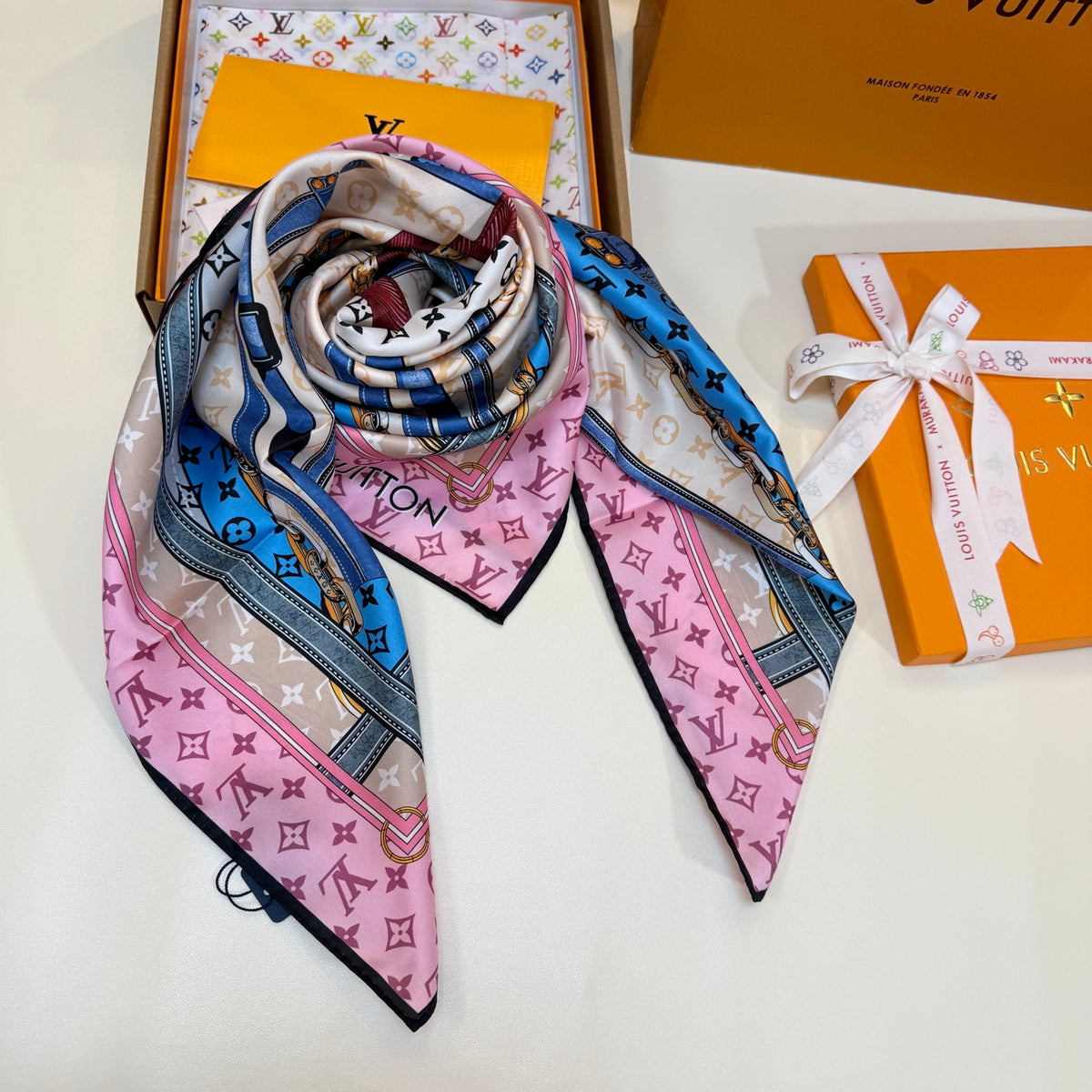 Patchwork Travel Print Square Scarf - 90 x 90 cm