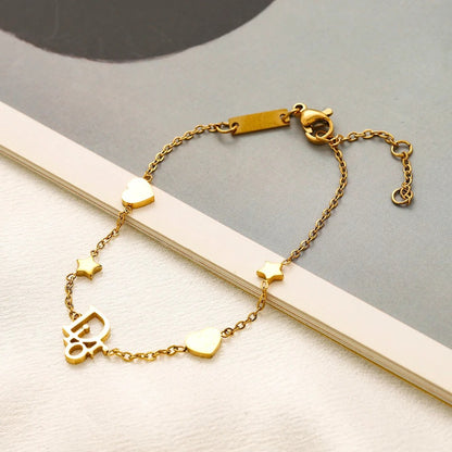304 Stainless Steel Heart Station Monogram Chain Bracelet