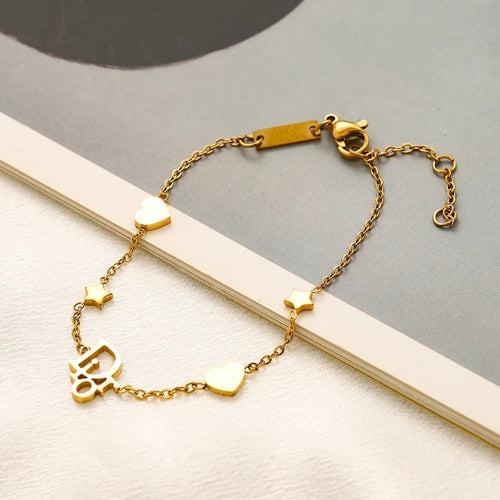 304 Stainless Steel Heart Station Monogram Chain Bracelet