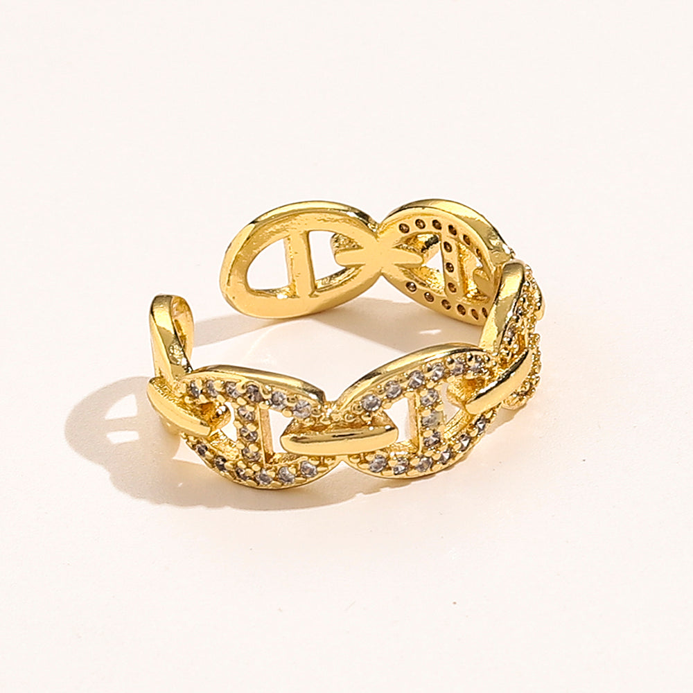 Anello placcato oro vero in rame e zirconio