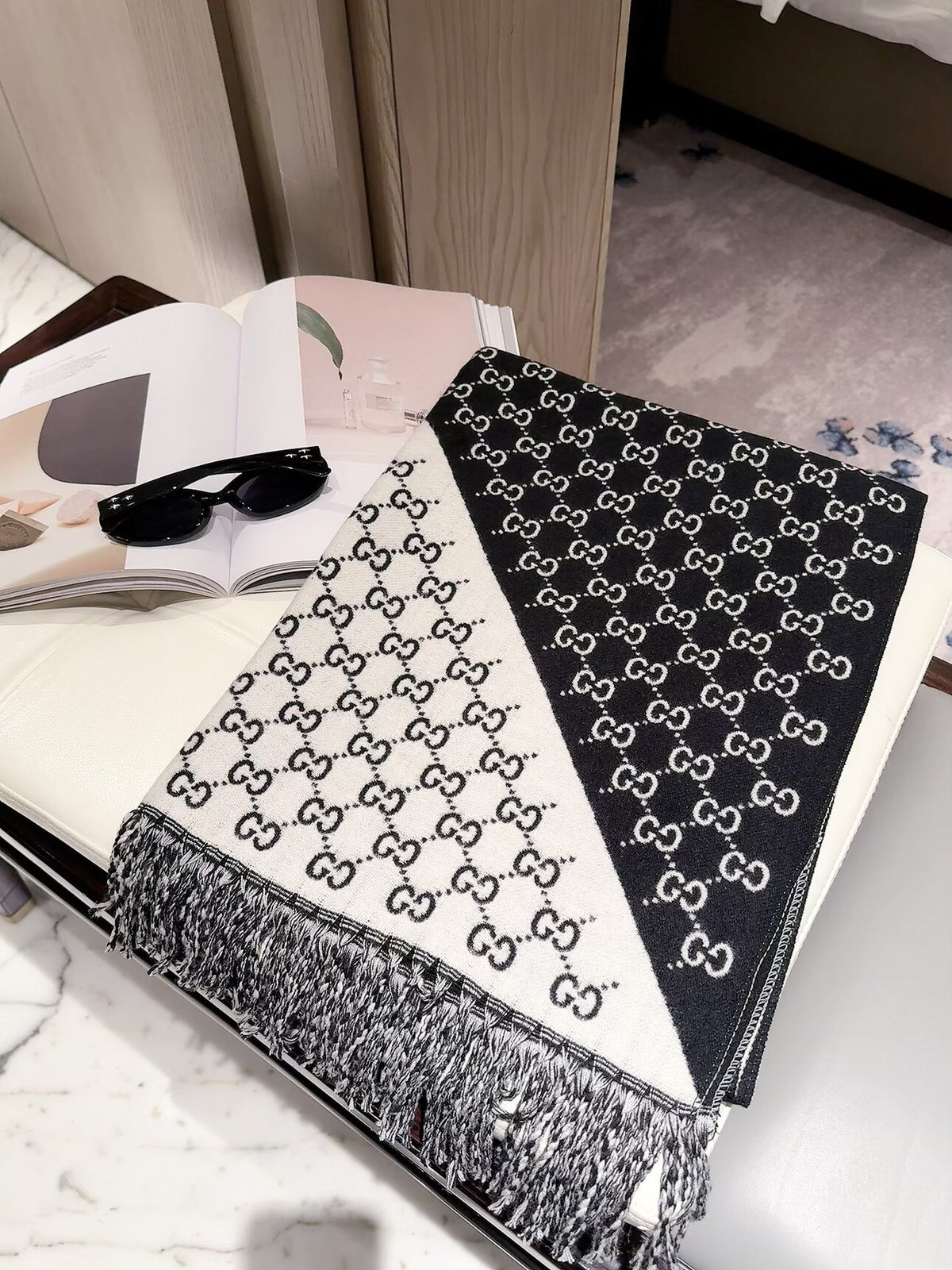 Diagonal Colorblock Monogram Scarf
