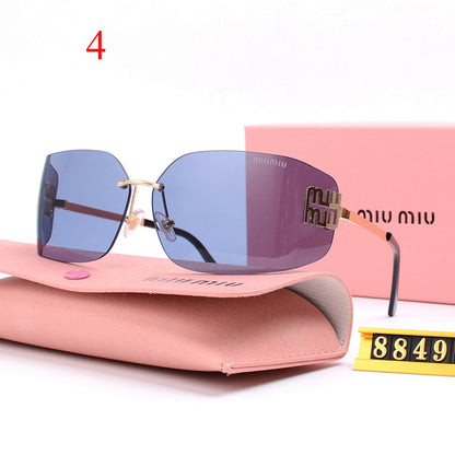 Wide Rimless Square Sunglasses with Slim Logo Temples