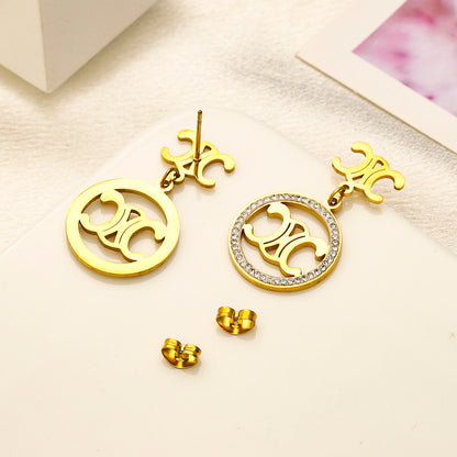 304 Stainless Steel Quatrefoil & Circle Drop Earrings