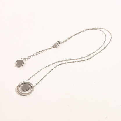 304 Stainless Steel Pave Open-Circle Medallion Necklace