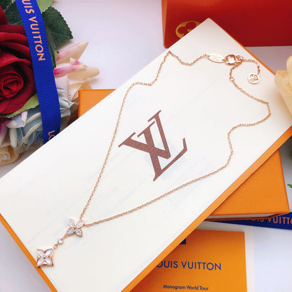 Flower & Open-Square Drop Necklace