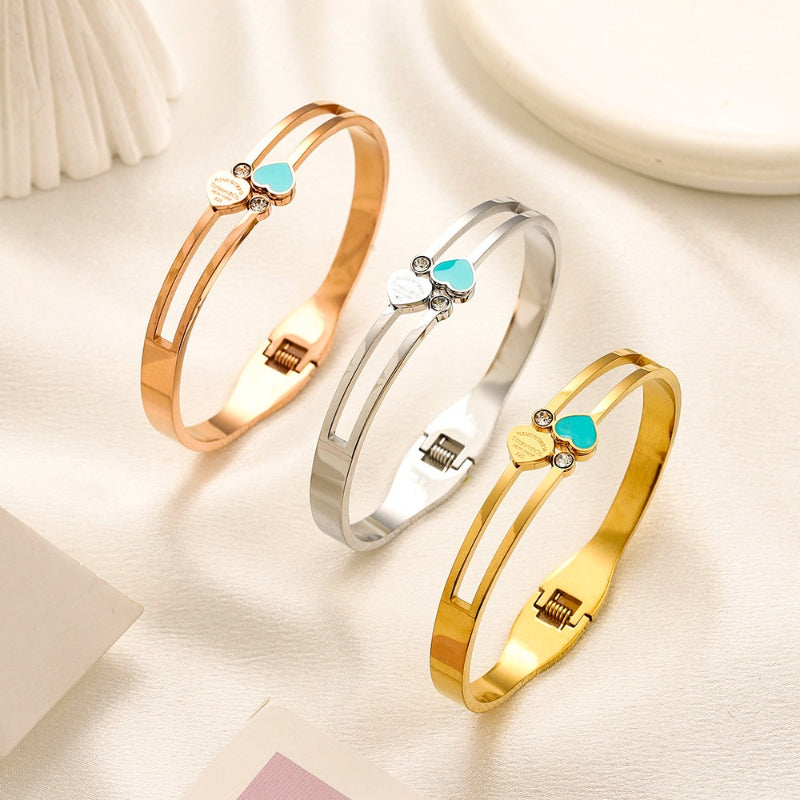 304 Stainless Steel Heart & T-Motif Open Cuff Bracelet
