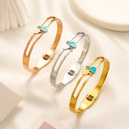 304 Stainless Steel Heart & T-Motif Open Cuff Bracelet