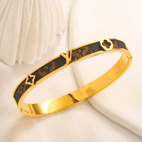 304 Stainless Steel Dark Monogram-Inlay Slim Bangle Bracelet