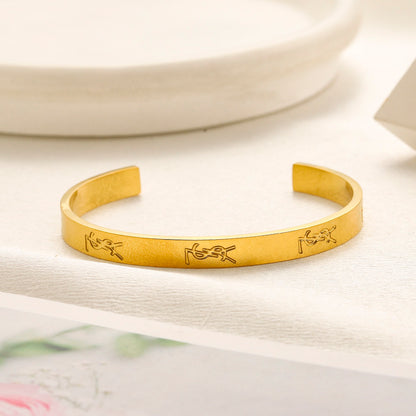 304 Stainless Steel Engraved Slim Cuff Bracelet - Style Options