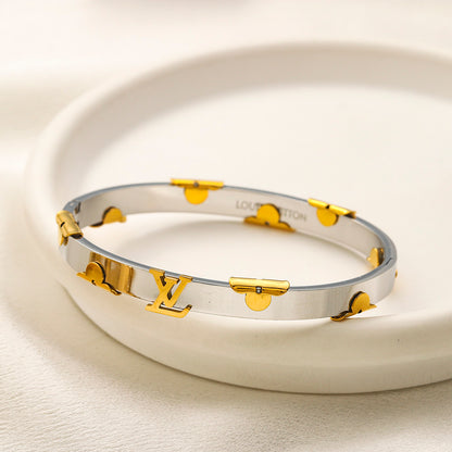 304 Stainless Steel Polished Floral Monogram Band Bracelet