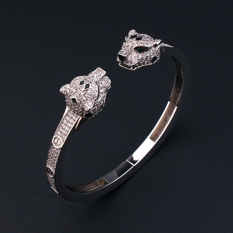 Pave Double Panther Cuff Bracelet