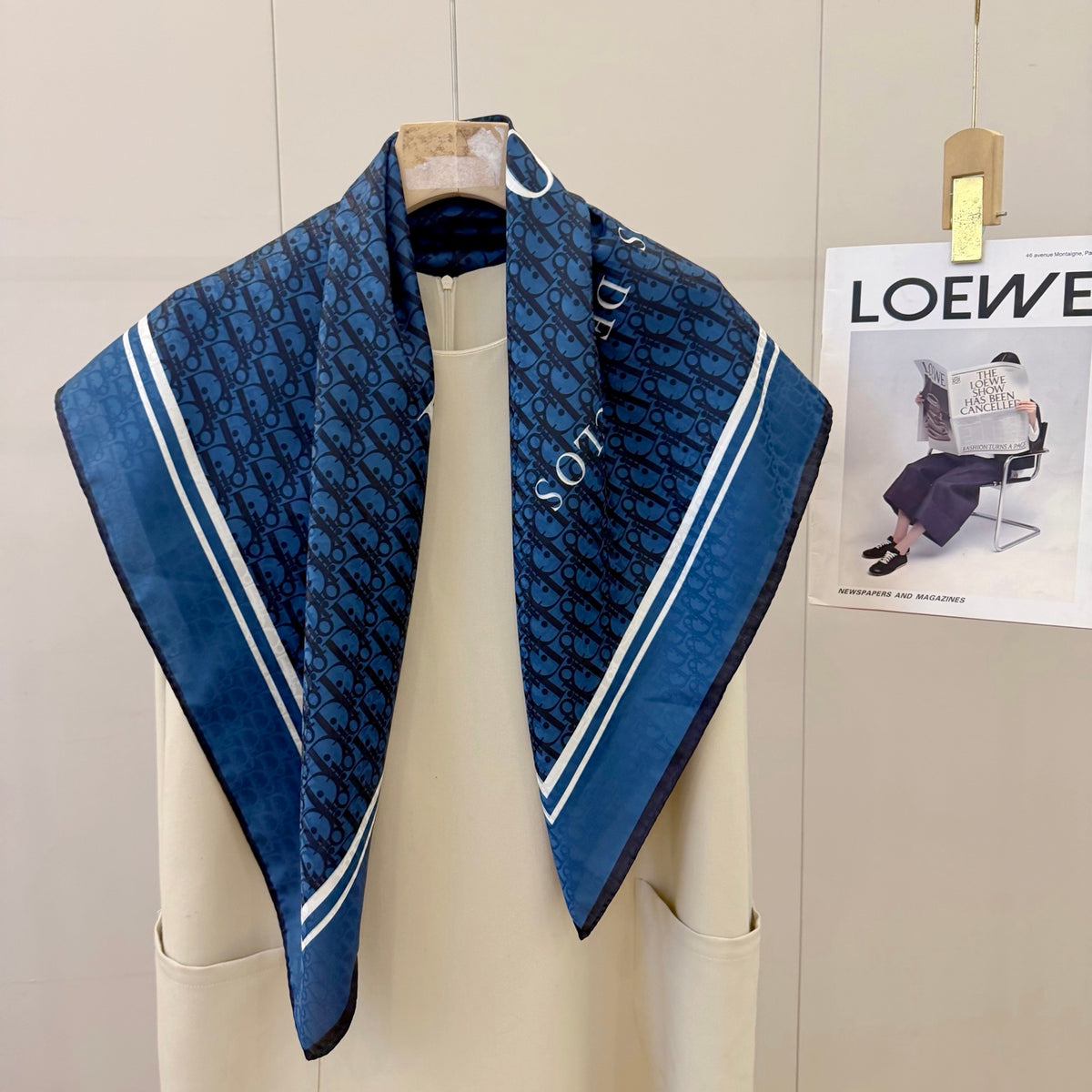 Striped Border Monogram Square Scarf - 90 x 90 cm