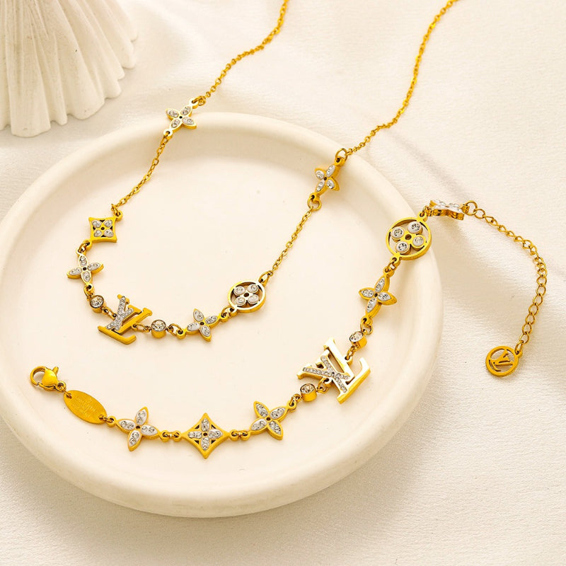 304 Stainless Steel Floral Monogram Bracelet & Necklace - Individual or Set