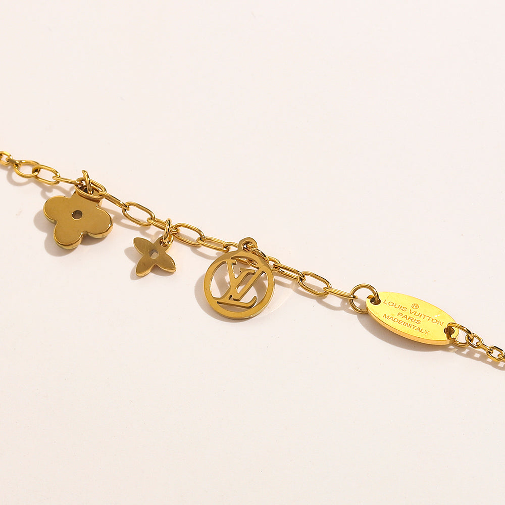 304 Stainless Steel Draped Floral Charm Chain Bracelet