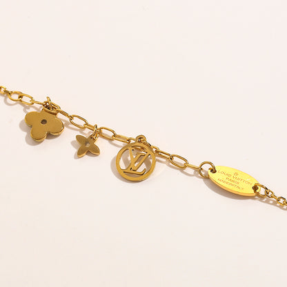 304 Stainless Steel Draped Floral Charm Chain Bracelet