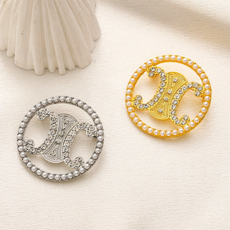 Alloy Steel Circular Emblem Brooch with Stone Accents