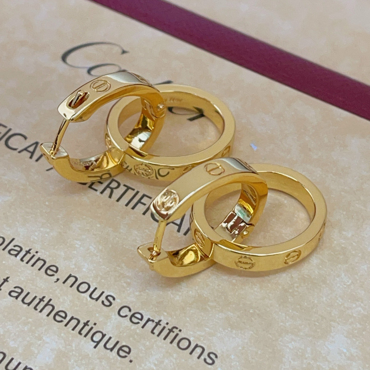 Double Ring Screw-Detail Drop Earrings