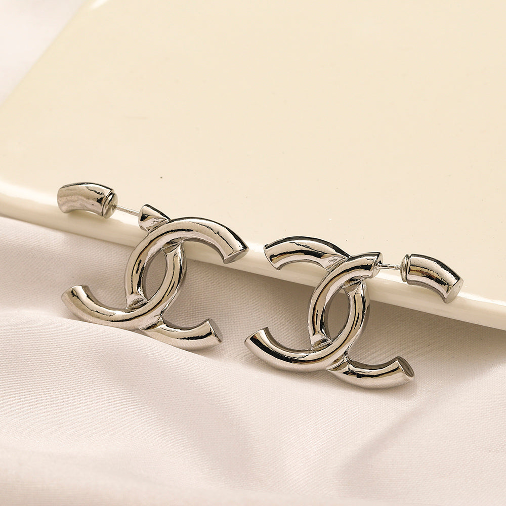 Alloy Polished Interlocking-C Hoop Earrings