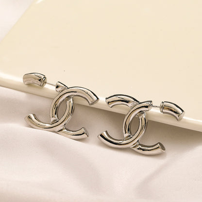 Alloy Polished Interlocking-C Hoop Earrings