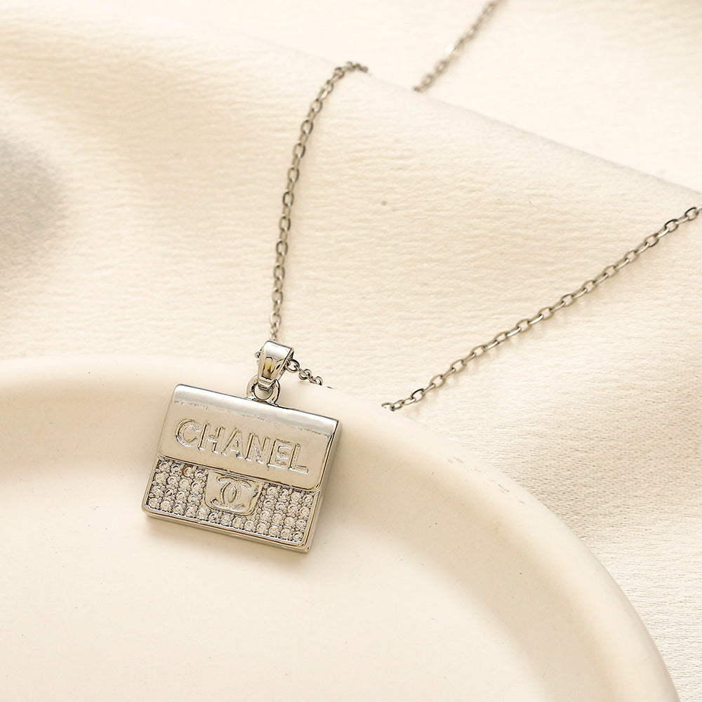 Copper Pave Square Lettering Pendant Necklace
