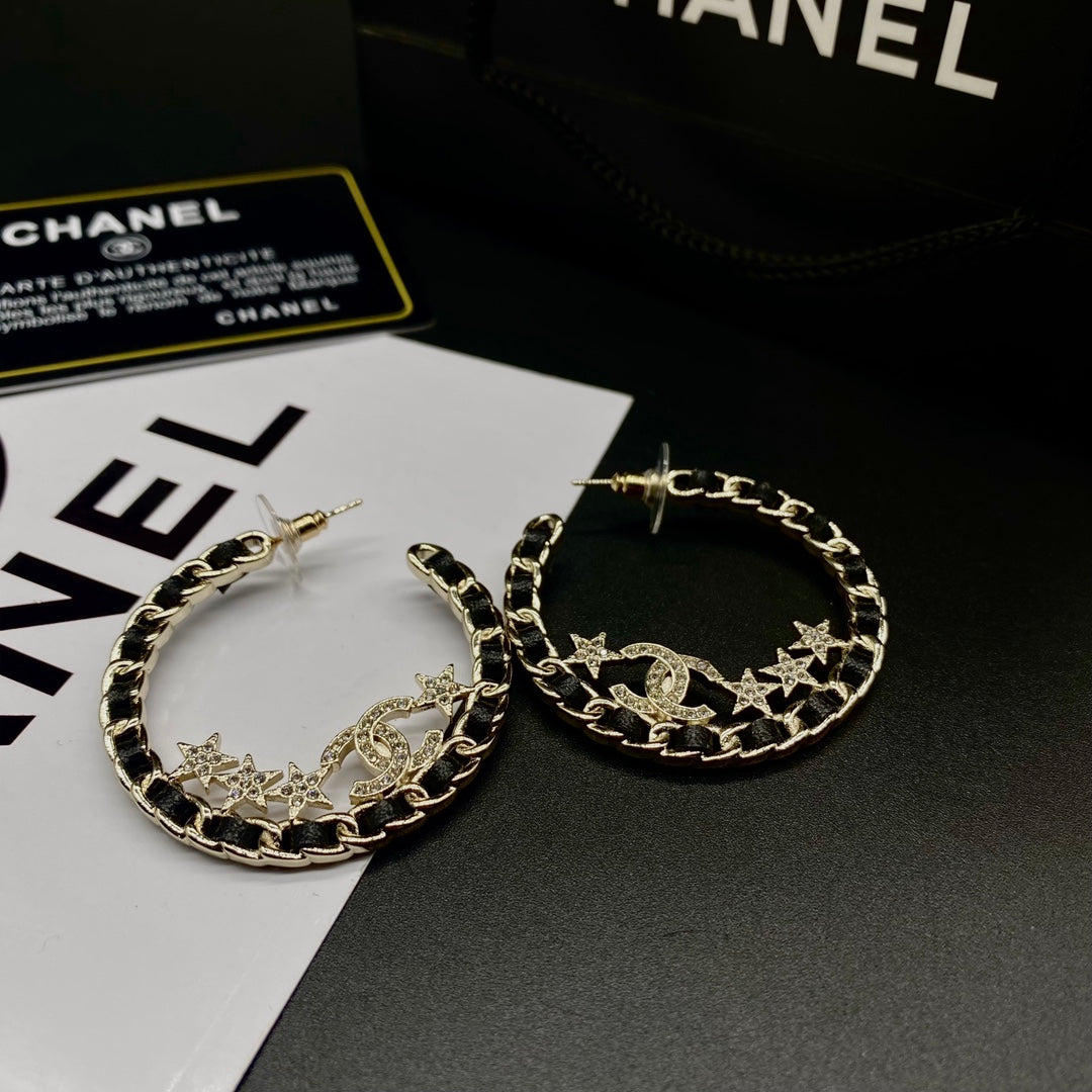 Black Woven Chain Hoop Earrings