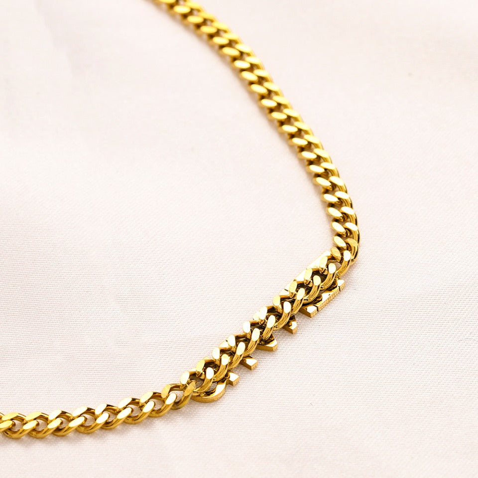304 Stainless Steel Letter-Bar Curb Chain Necklace