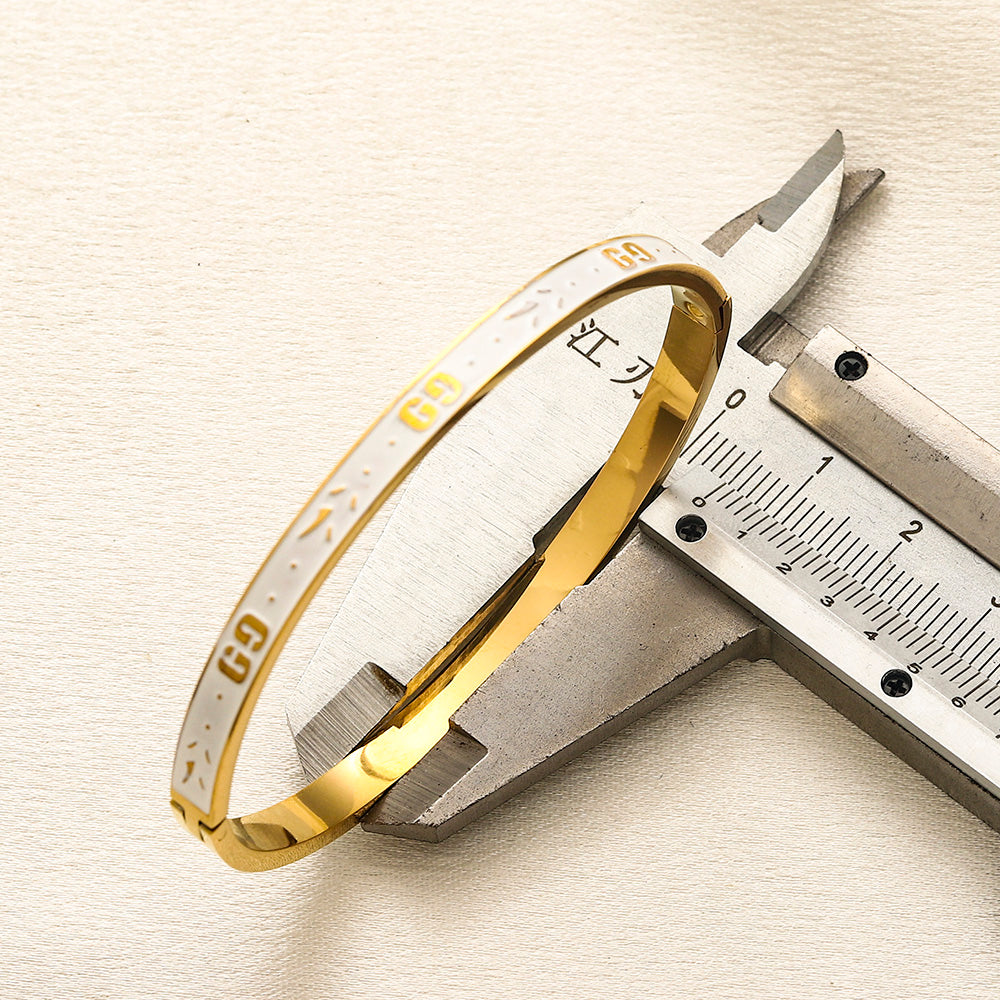 304 Stainless Steel Color-Inlay Double-G Bangle Bracelet