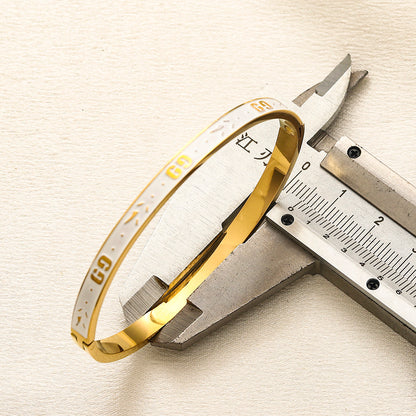 304 Stainless Steel Color-Inlay Double-G Bangle Bracelet