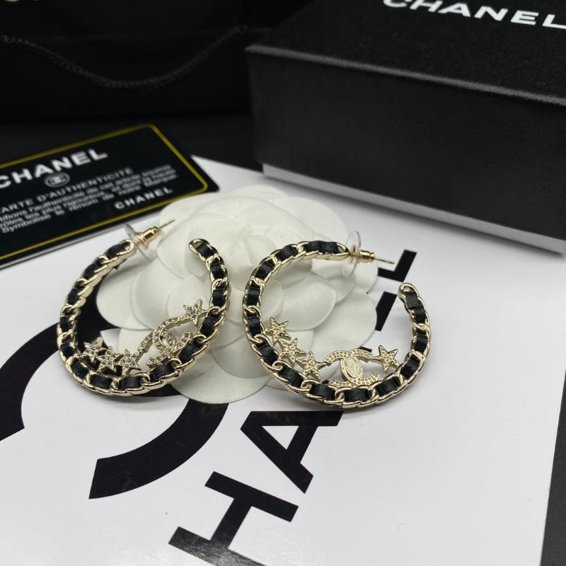 Black Woven Chain Hoop Earrings
