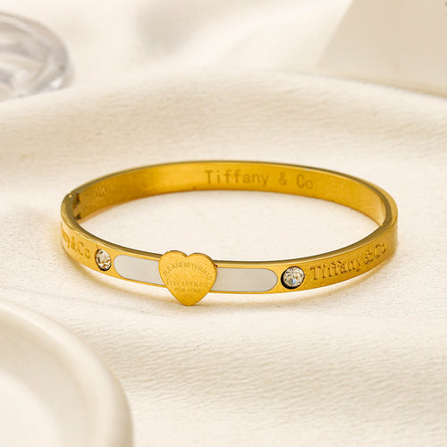 304 Stainless Steel Colorful Heart Stone-Accent Bangle Bracelet