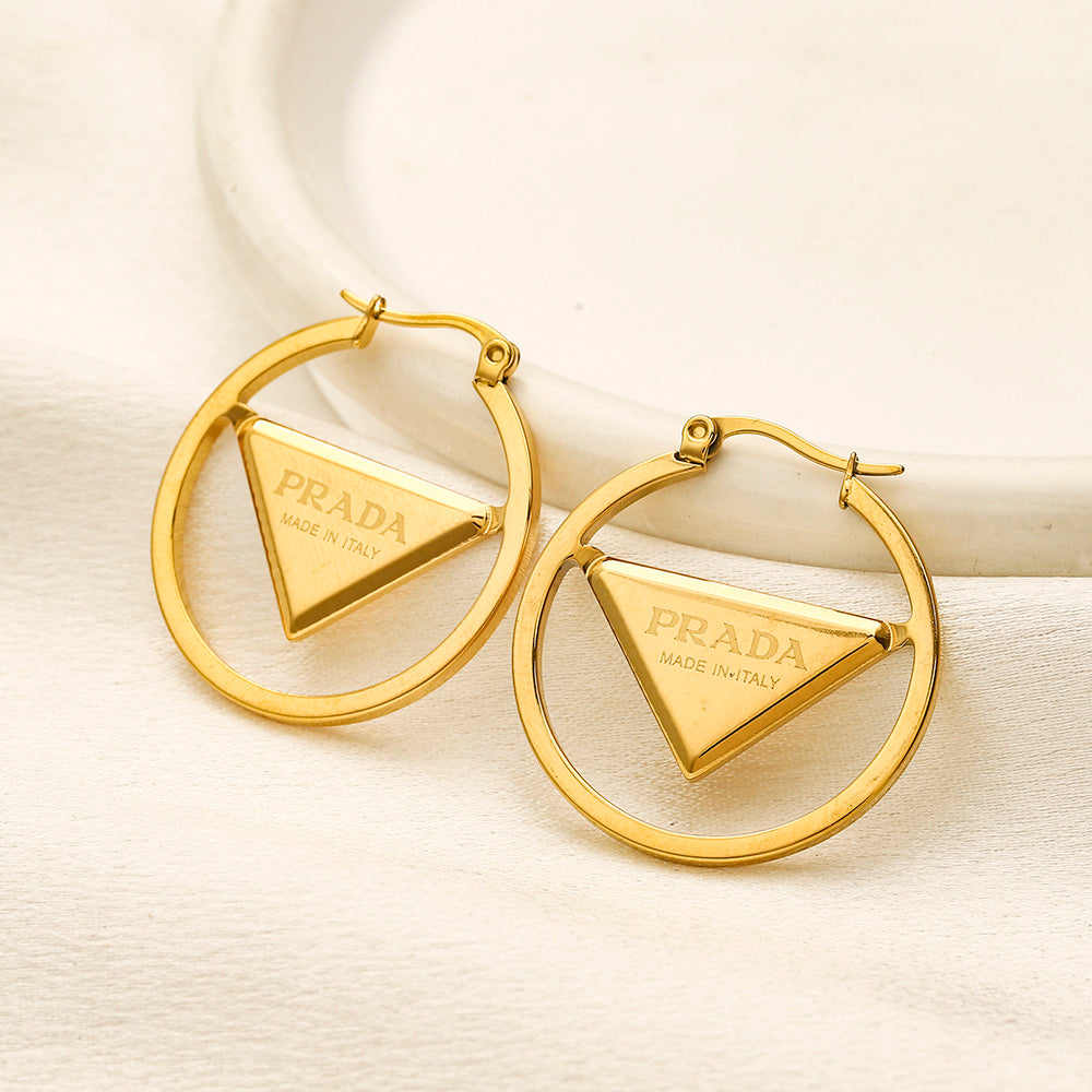 304 Stainless Steel Triangle Frame Hoop Earrings
