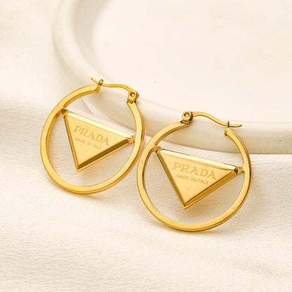 304 Stainless Steel Triangle Frame Hoop Earrings