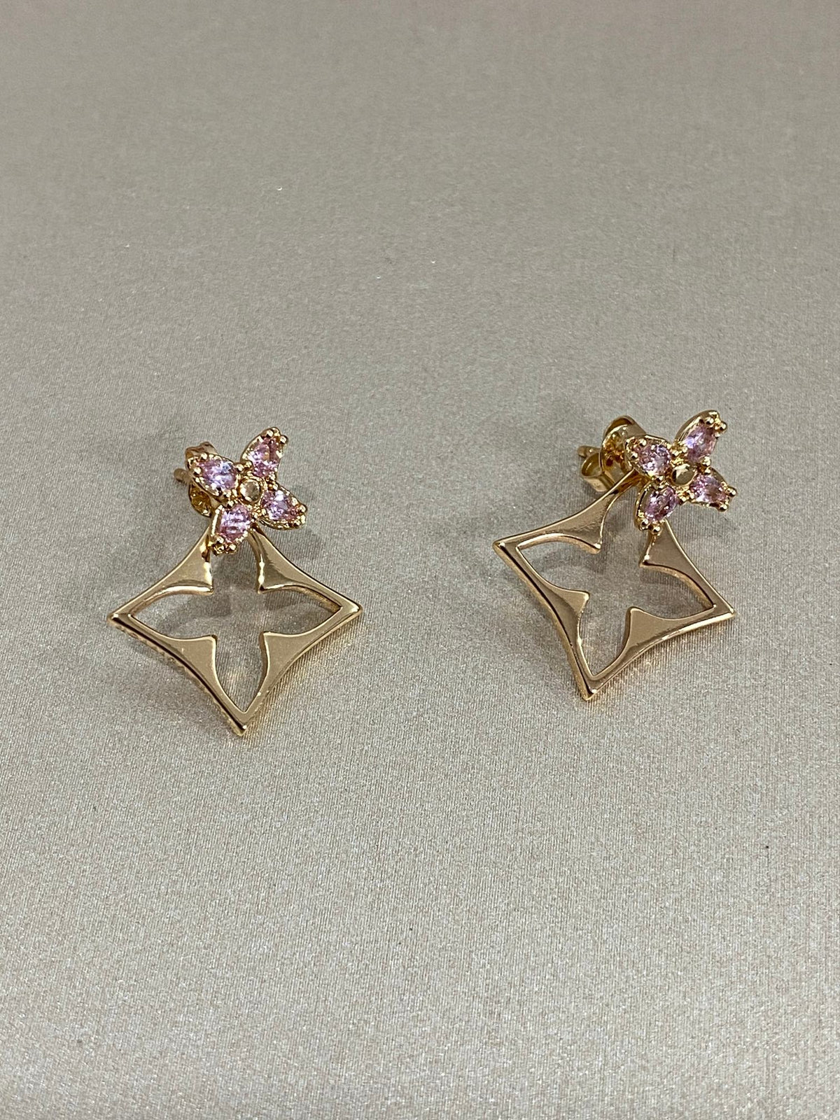 Pink Flower & Openwork Floral Stud Earrings