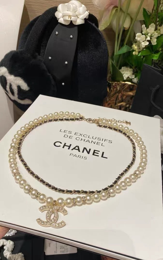 Double-Strand Pearl-Look Interlocking-C Necklace