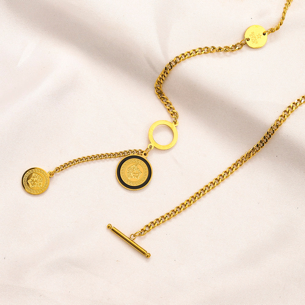 304 Stainless Steel Toggle Medallion Y-Drop Necklace